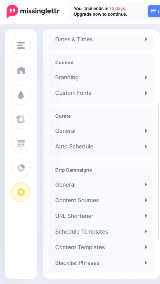 Missinglettr Settings 