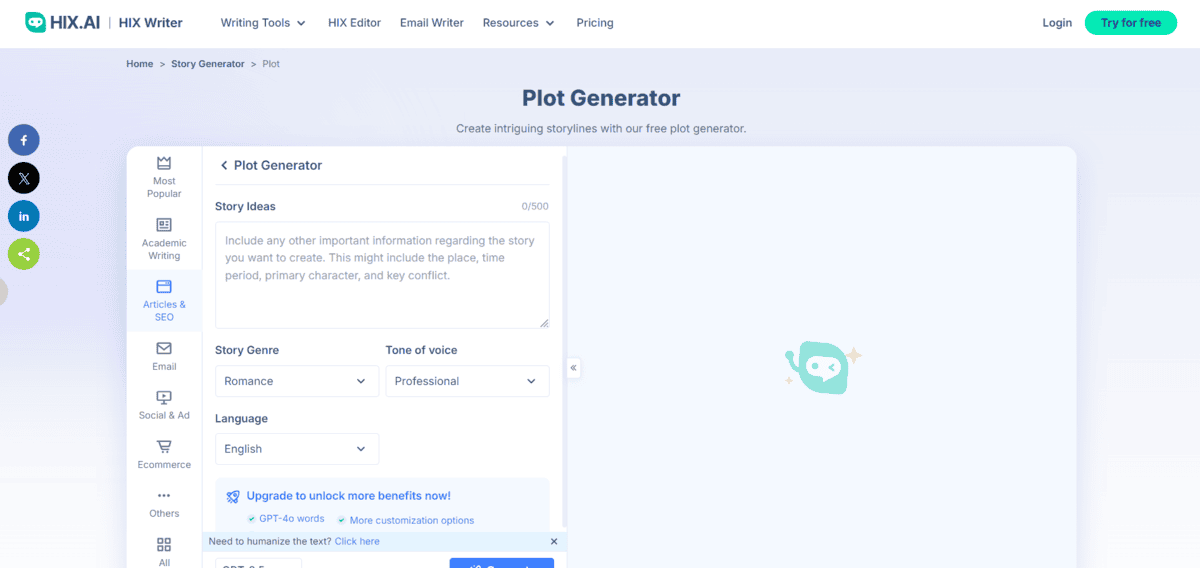 Hix.AI Hix.AI - Best AI Story Generator