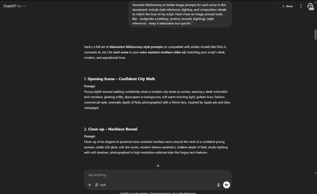 Generate image prompts for each scene